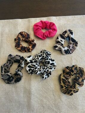 Animal Print Leopard & Pink Scrunchie Set - 6 Pack Bundle Hair
